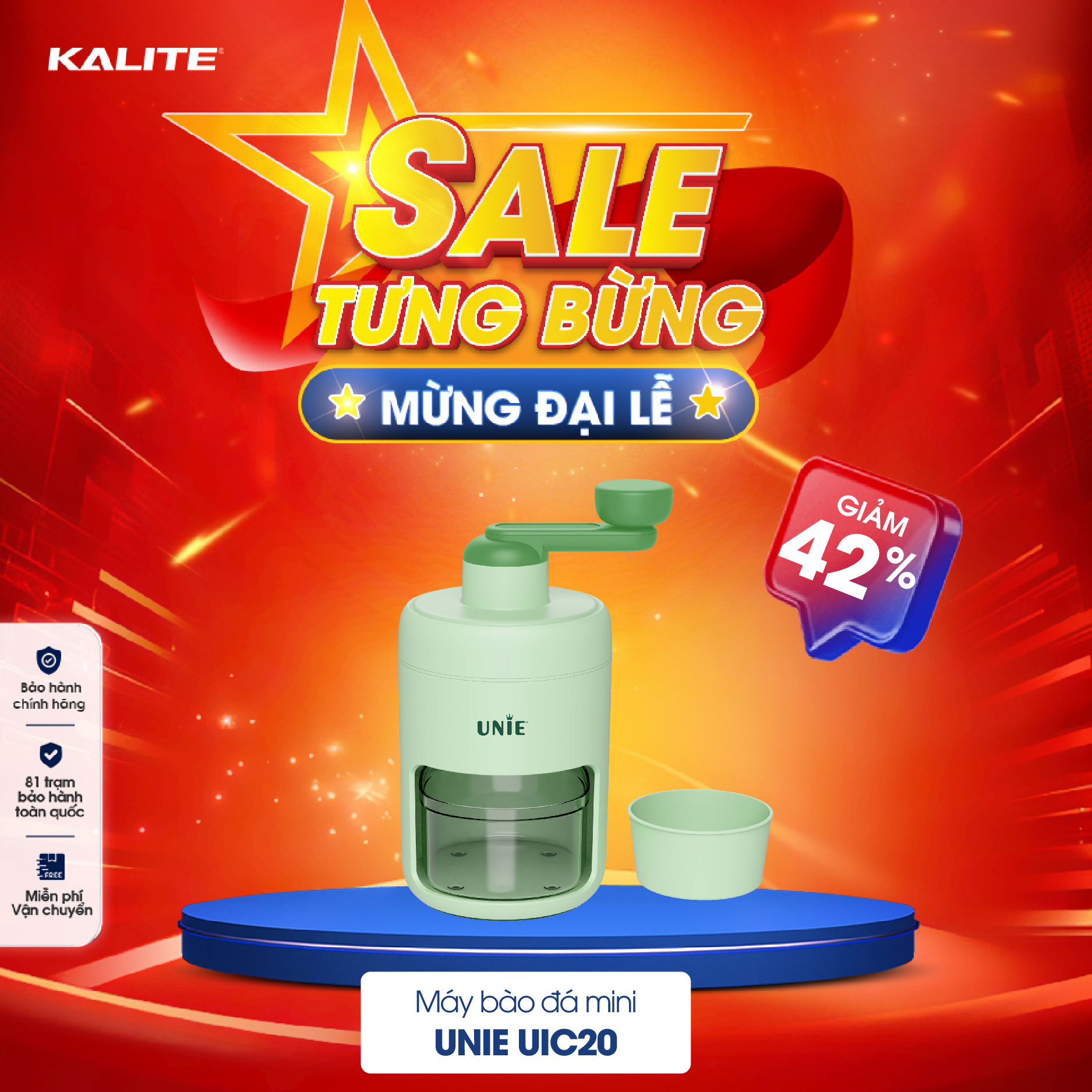 Máy bào đá mini Unie UIC20, Thao tác đơn giản bằng tay, không cần cắm điện, Lưỡi dao sắc bén,chất liệu an toàn
