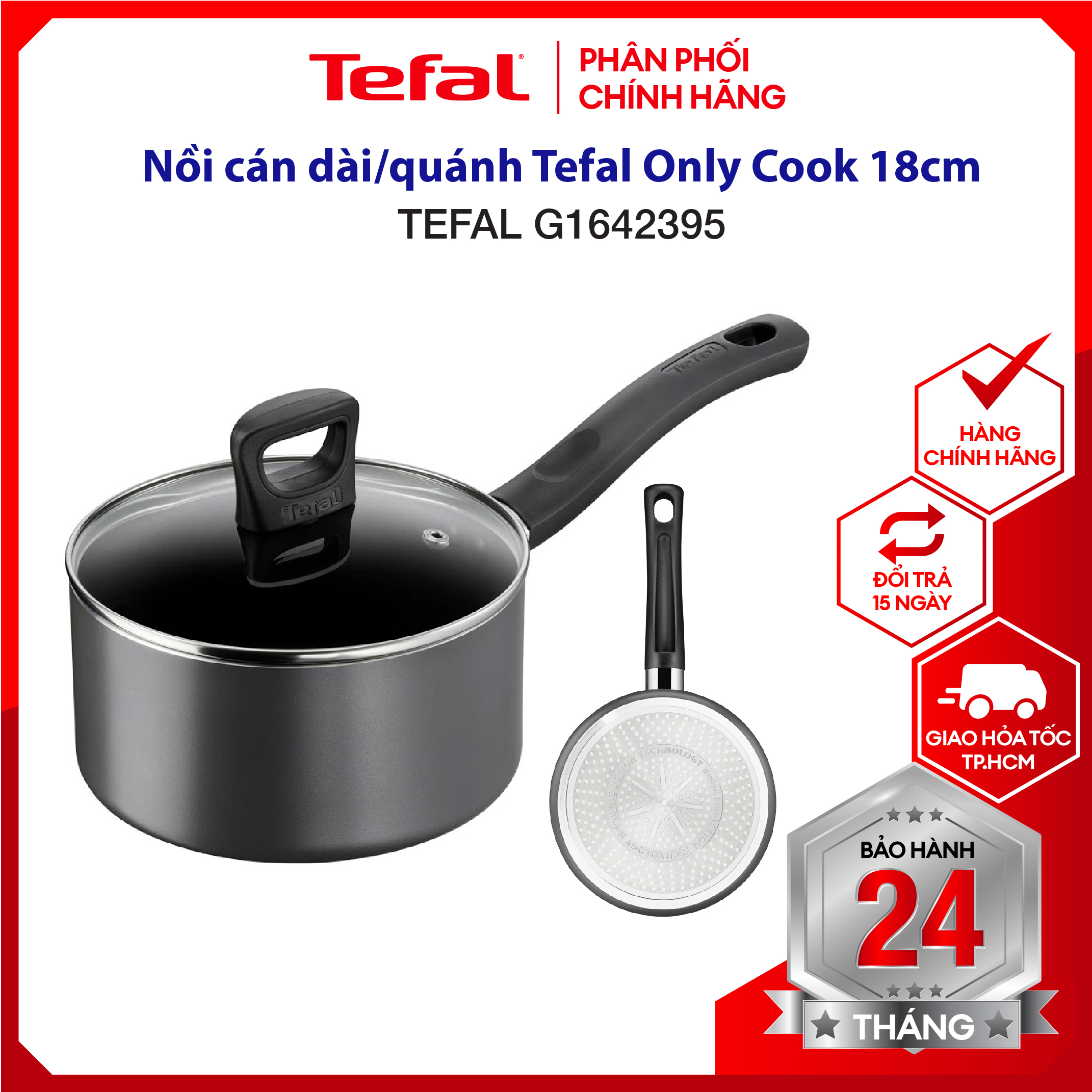 |HỎA TỐC 2H| Nồi cán dài quánh Tefal Only Cook 18cm , dùng được mọi loại bếp, hàng chính hãng