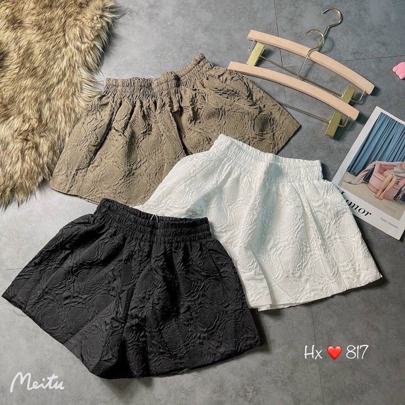 Quần sooc phồng cạp chun, quần shorts nữ dập nổi hàng quảng Châu