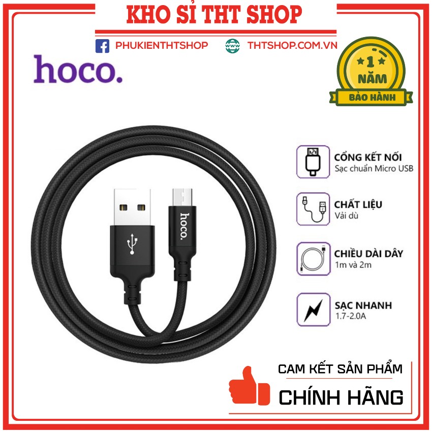 Cáp sạc nhanh và truyền dữ liệu Micro USB Hoco DU10 hỗ trợ sạc nhanh 2.4A cáp bọc dù chống đứt chống gãy gập chiều dài 100cm - Màu đen