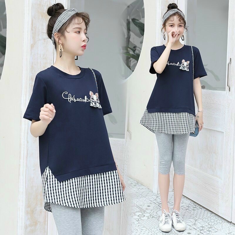 Áo bầu đẹp chất phông mùa hè áo bầu cộc tay mát thấm mồ hôi