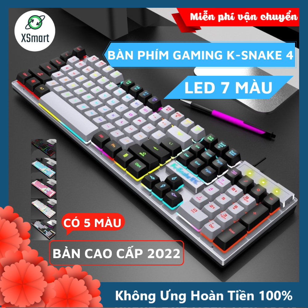 Bàn Phím Máy Tính Có LED Màu Siêu Xinh K-Snake4 Màu Sắc Siêu Xinh, Full Size 104 Phím Tiện Lợi, Phím Gõ Êm, Chống Nước