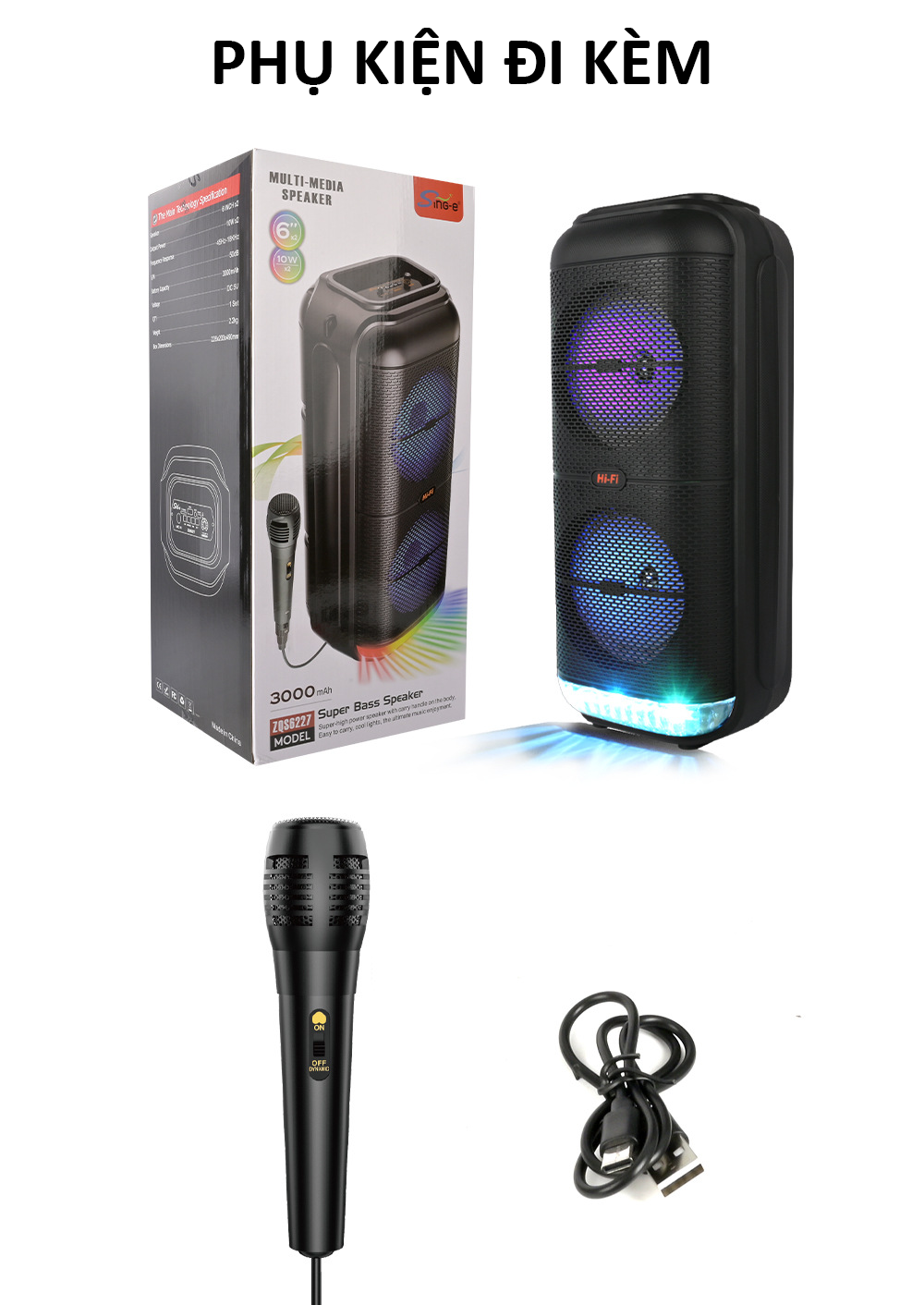 Loa Bluetooth Mini Bass Mạnh Kèm Mic Hát Karaoke Bluetooth Mới Công Suất 20W 6 Màng Loa Âm Thanh Hifi 360 Đèn Led RGB