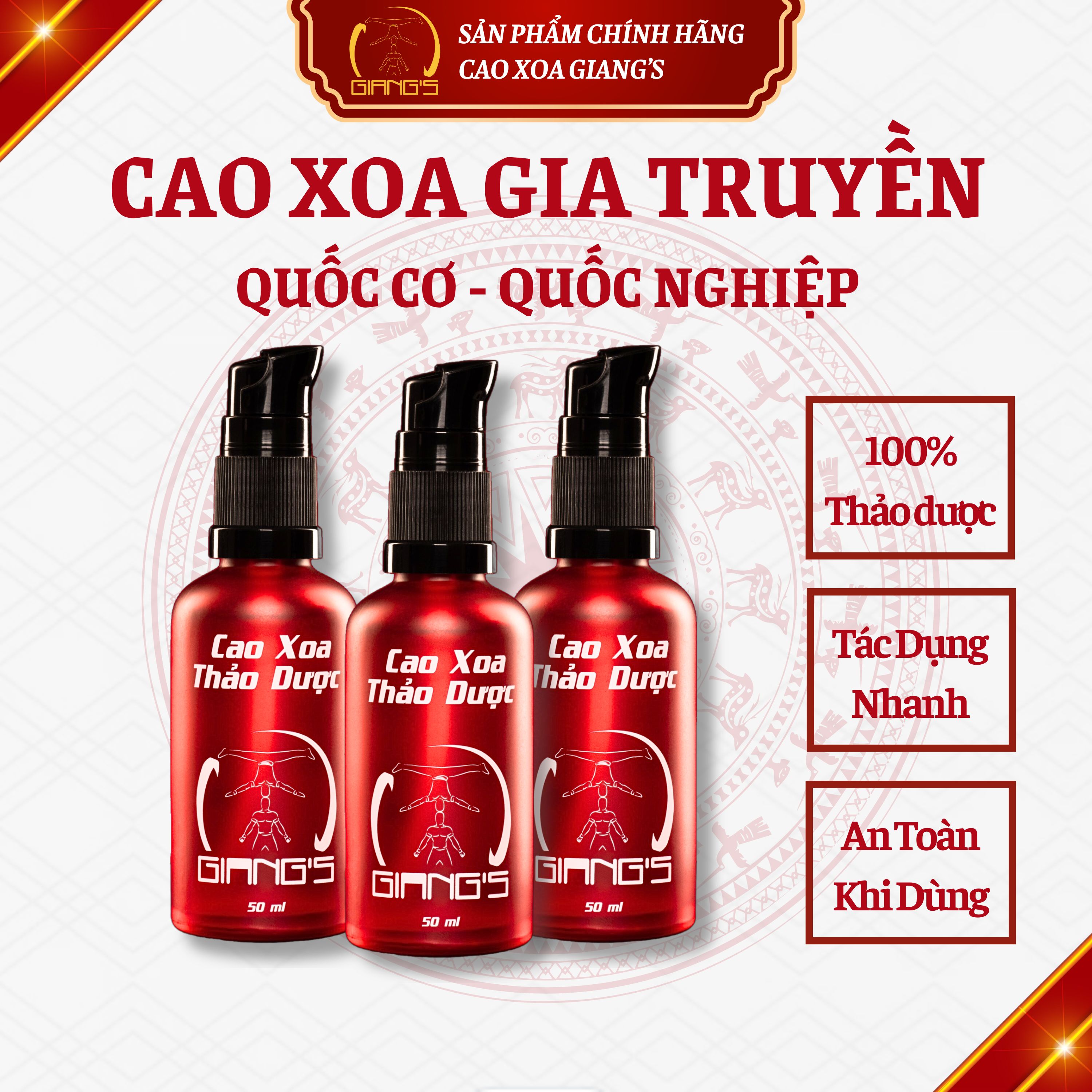 Combo 03 Dầu xoa bóp xương khớp Quốc Cơ Quốc Nghiệp chai 50ml - Cao xoa bóp thảo dược giảm đau cực mạnh