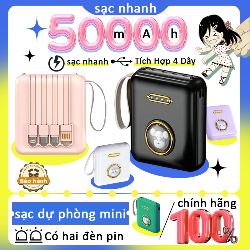 Sạc dự phòng mini 50000mAh Hỗ trợ sạc nhanh Tích hợp Dây Sạc 4in1 Dễ dàng mang theo pin dự phòng Có hai đèn pin sạc sự phòng