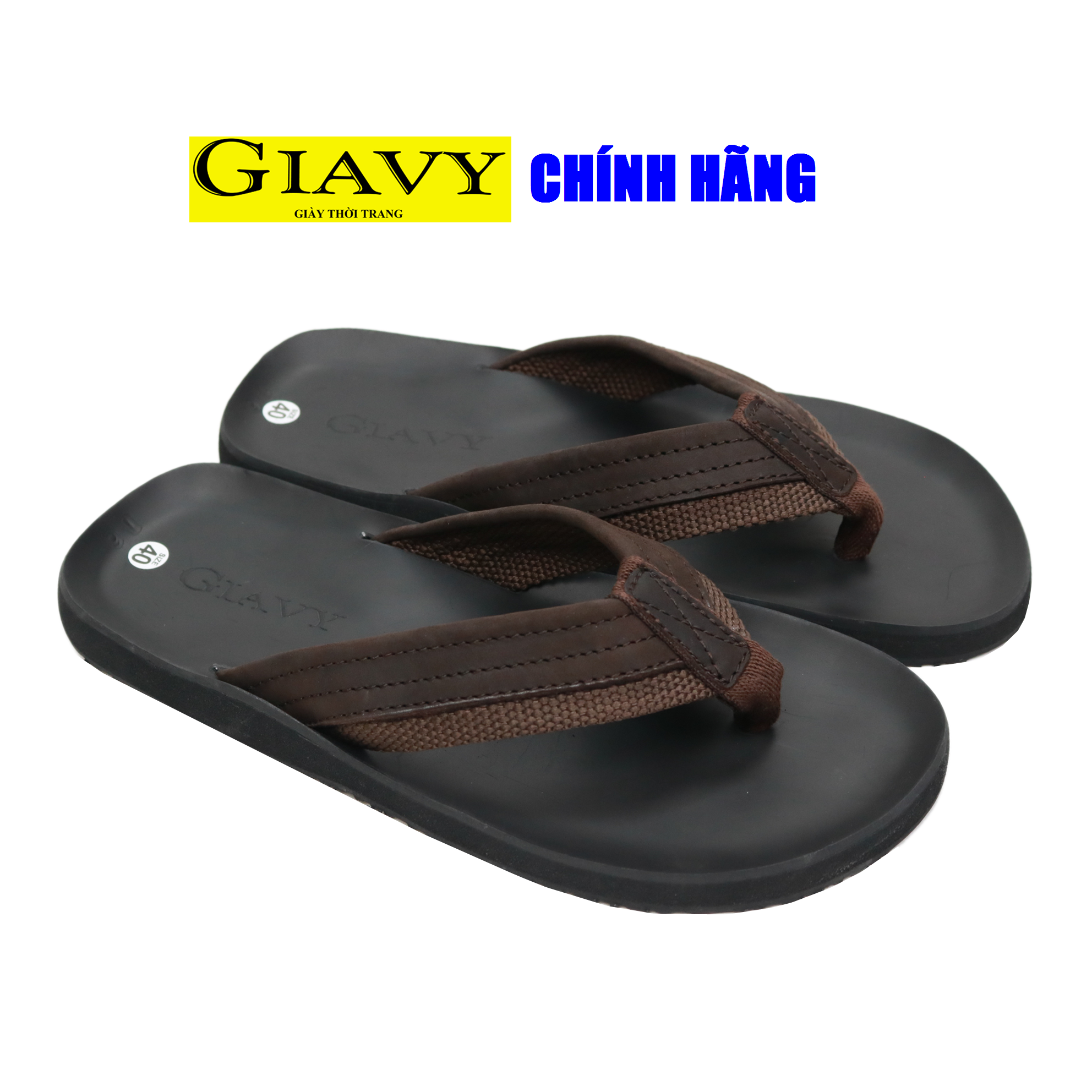 Dép kẹp da nam gia vy quai da - giavy chính hãng tl149 đế cao su