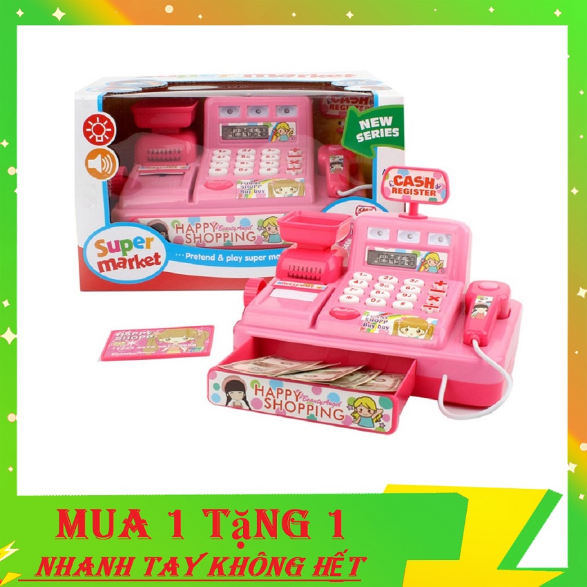 Đồ chơi máy tính tiền siêu thị bimbimkay màu hồng cho bé chơi đồ hàng giao tiếp tính toán