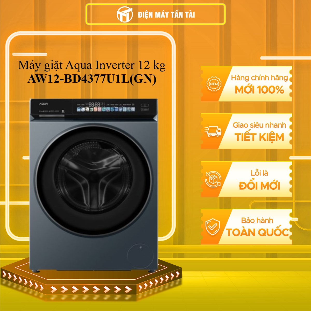 Máy giặt Aqua Inverter 12 kg AW12-BD4377U1L(GN) - MIỄN PHÍ GIAO HCM