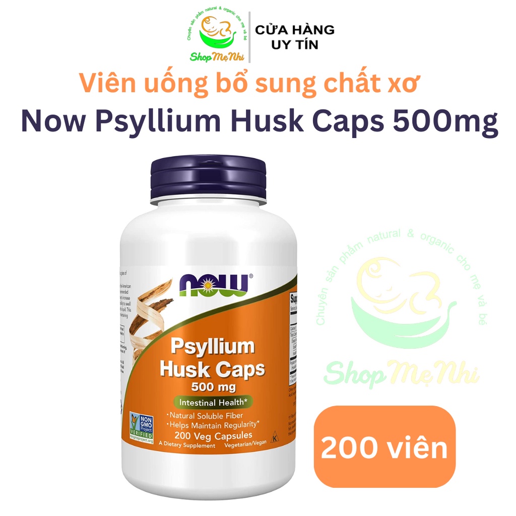 Viên uống bổ sung chất xơ thuần chay Now Psyllium Husk Caps 500mg 200 viên