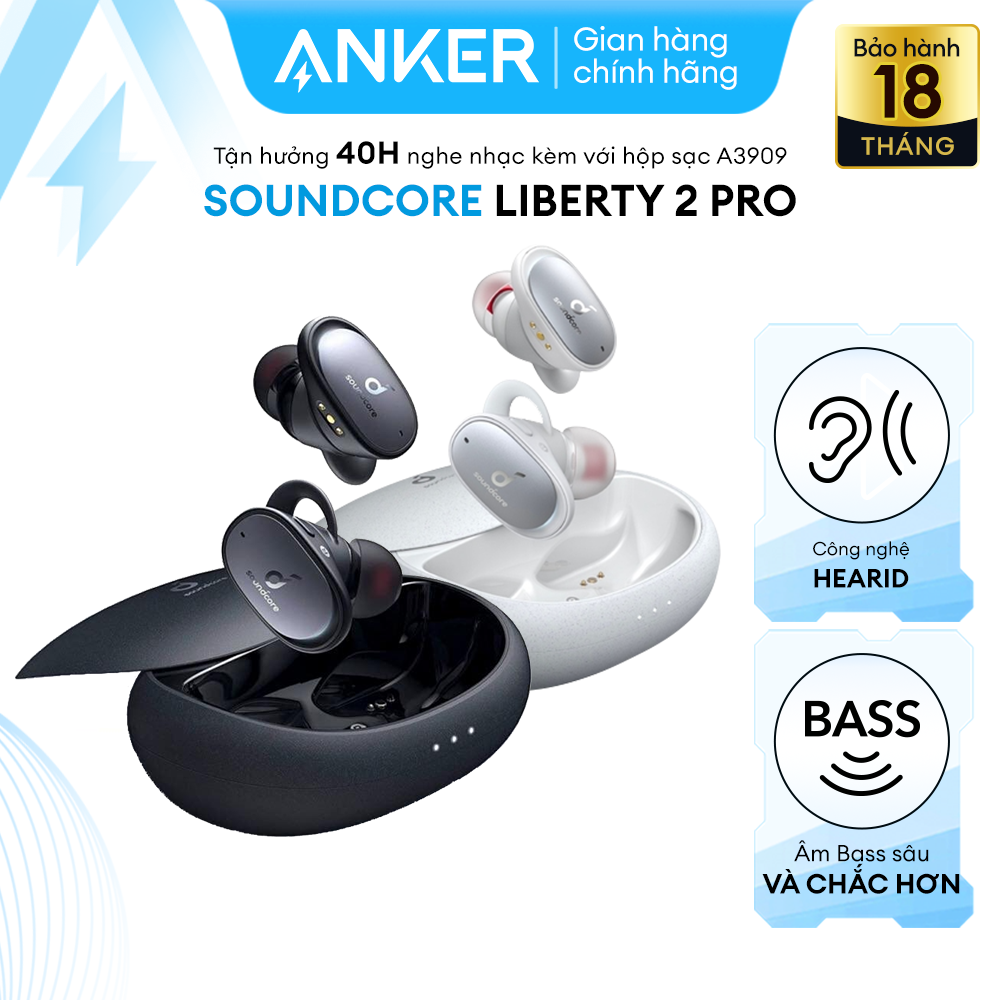 Tai nghe bluetooth TWS SOUNDCORE Liberty 2 Pro (by Anker) - A3909 - Kiến trúc âm thanh đồng trục Astria cho chất lượng âm thanh phòng thu chơi nhạc liên tục 8 giờ 4 micro phone