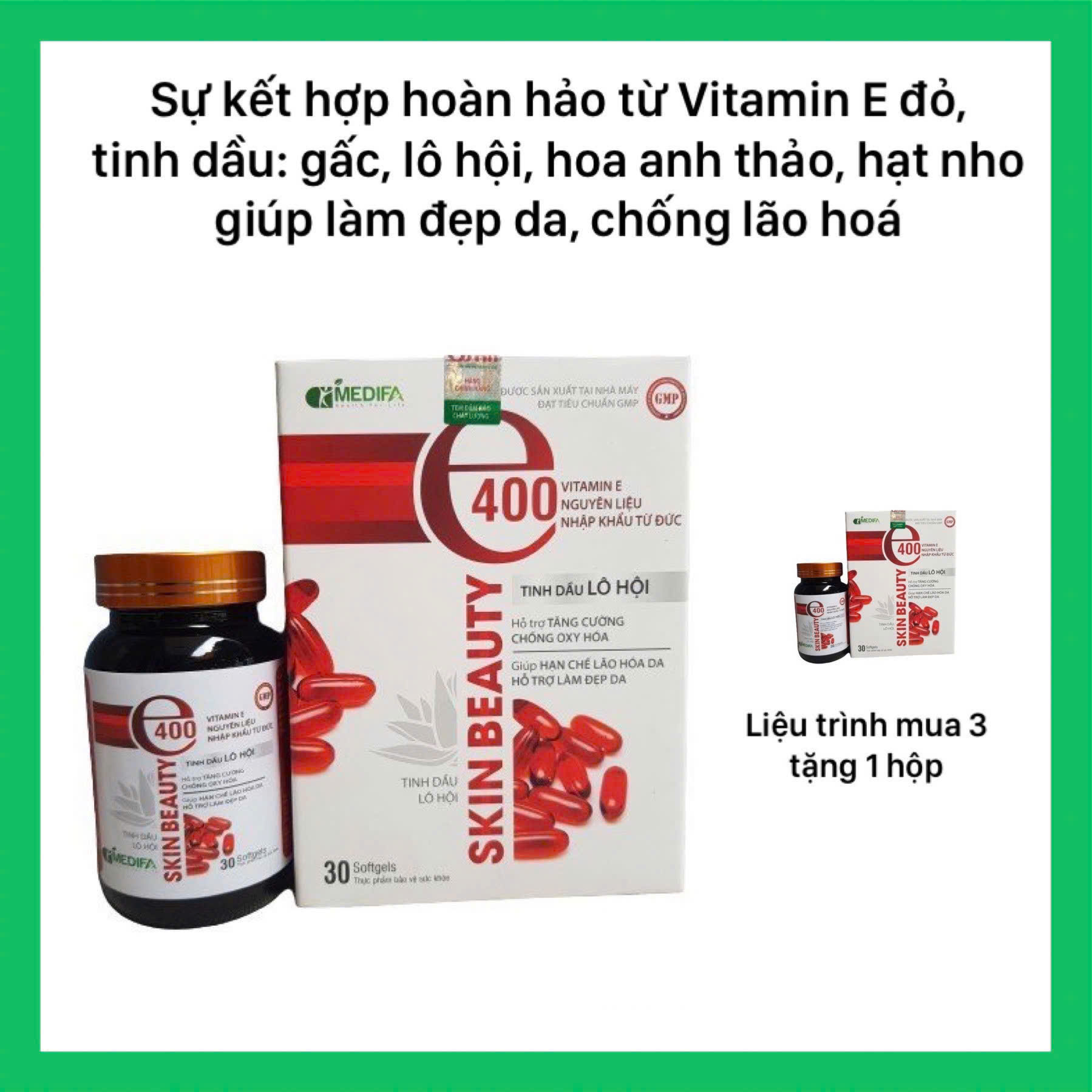 E400 Skin Beauty Vitamin E Từ Tinh Dầu Gấc Làm Đẹp Da Chống Lão Hóa Lọ 30v
