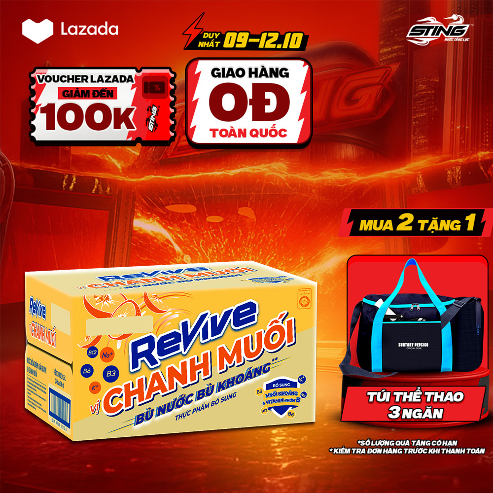 [SALE 10.10-VC ĐẾN 12%] Thùng 24 Chai Nước Điện Giải Thể Thao Revive Chanh Muối (390ml/chai)