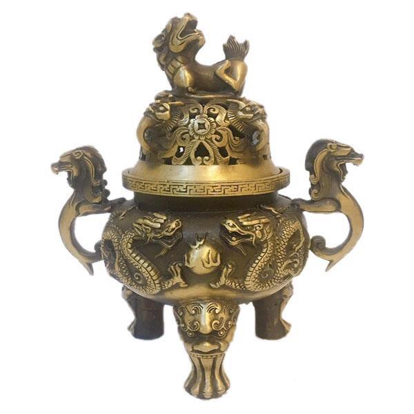 Xông trầm song long trầu nguyệt chất liệu đồng phong thuỷ