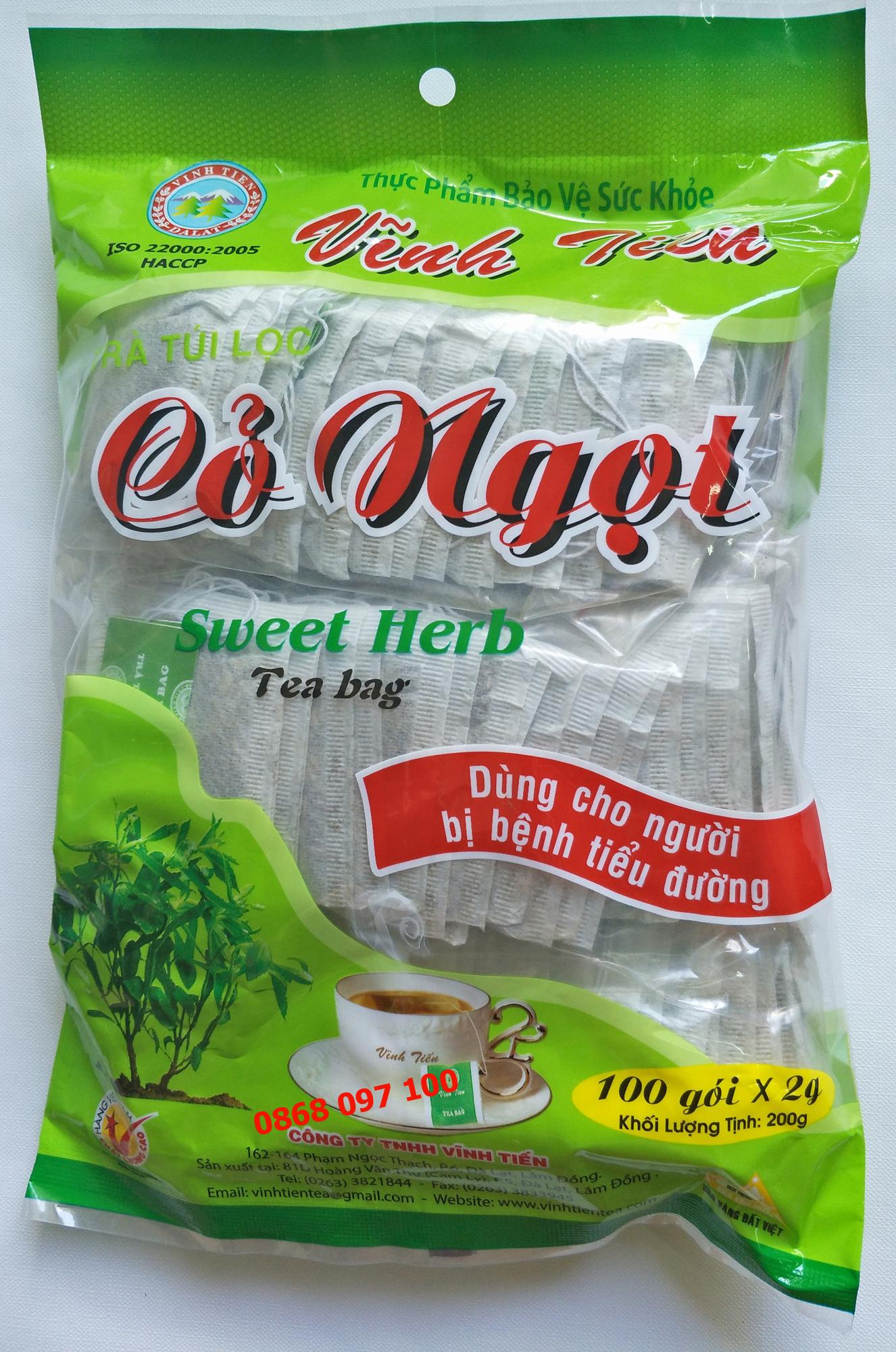 Trà cỏ ngọt vĩnh tiến giúp cải thiện tiểu đường 100 gói túi lọc