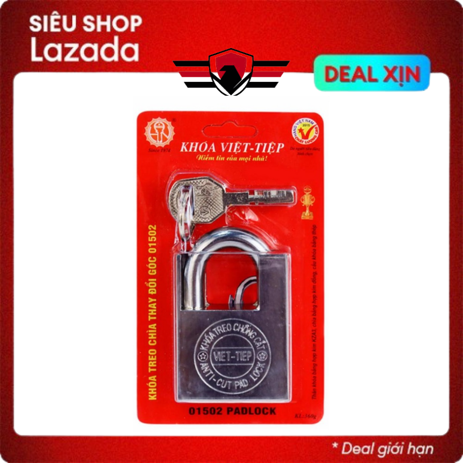 Ổ khoá việt tiệp loại lớn 77 x 50 ống phi 10mm chống cắt 01502 - huy tưởng