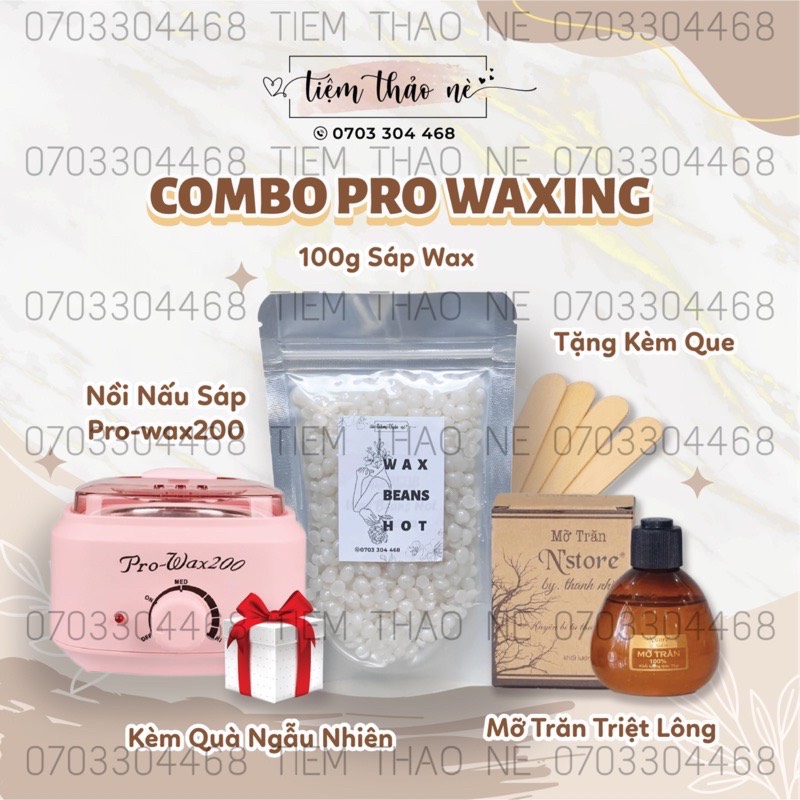 Compo triệt lông sáp wax màu + nồi nấu sáp pro 200 + mỡ trăn nguyên chất
