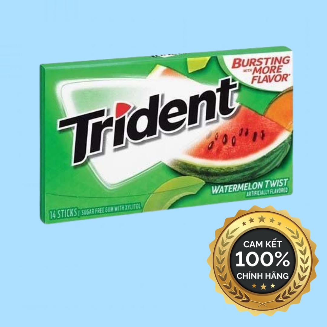 Combo 5 Vỉ Kẹo Trident Gum Dưa Hấu Không Đường Giúp Thơm Miệng Nhập Khẩu