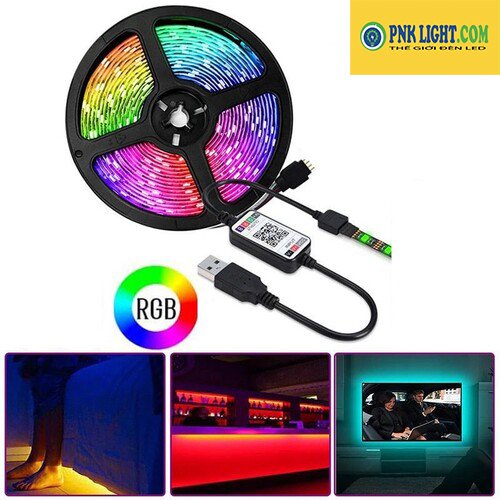 Cuộn đèn led dây 12v đơn màu, 7 màu rgb bộ 5 mét có keo