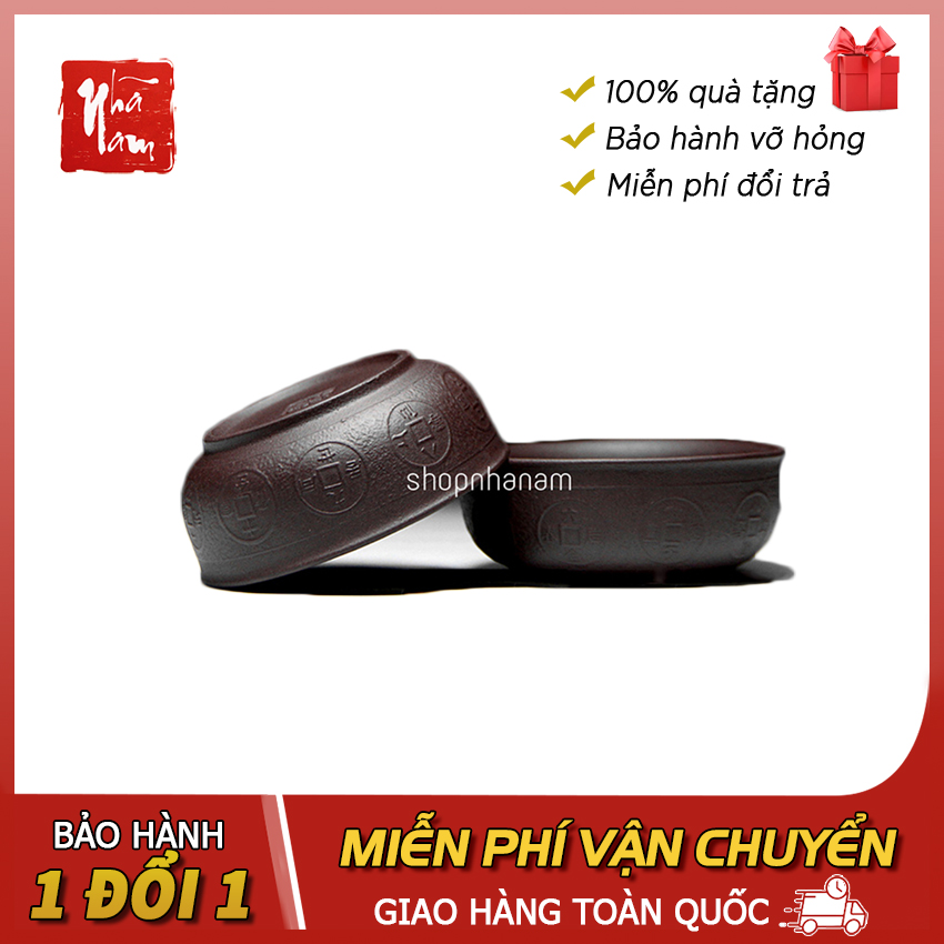 Chén trà đạo gốm tử sa, chén trà họa tiết đồng xu tài lộc, đồ chơi bàn trà - Phong Thủy Nhã Nam