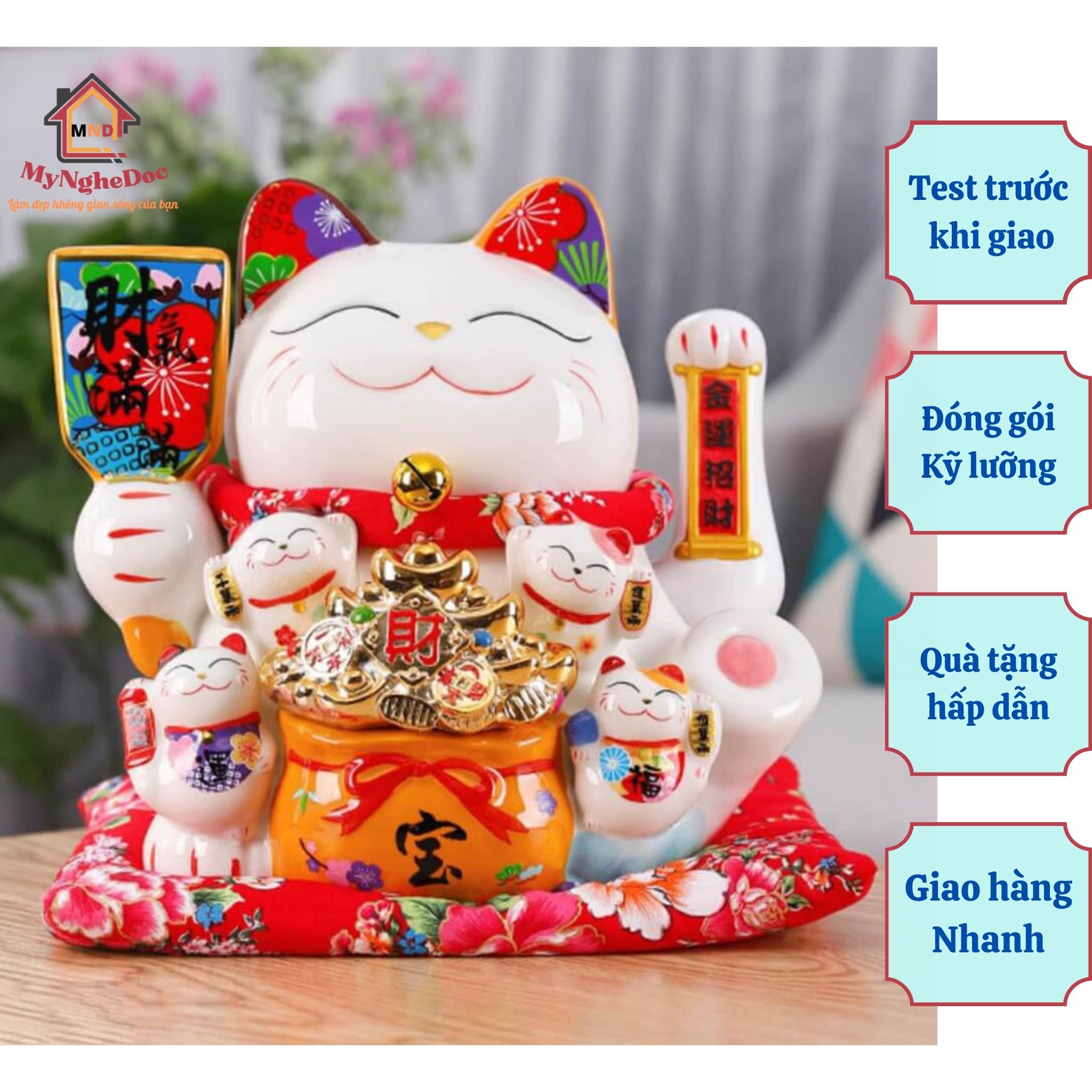 Mèo thần tài vẫy tay niên niên dư hữu 26cm, mèo thần tài vẫy tay kinh doanh, mang tài lộc cho gia chủ