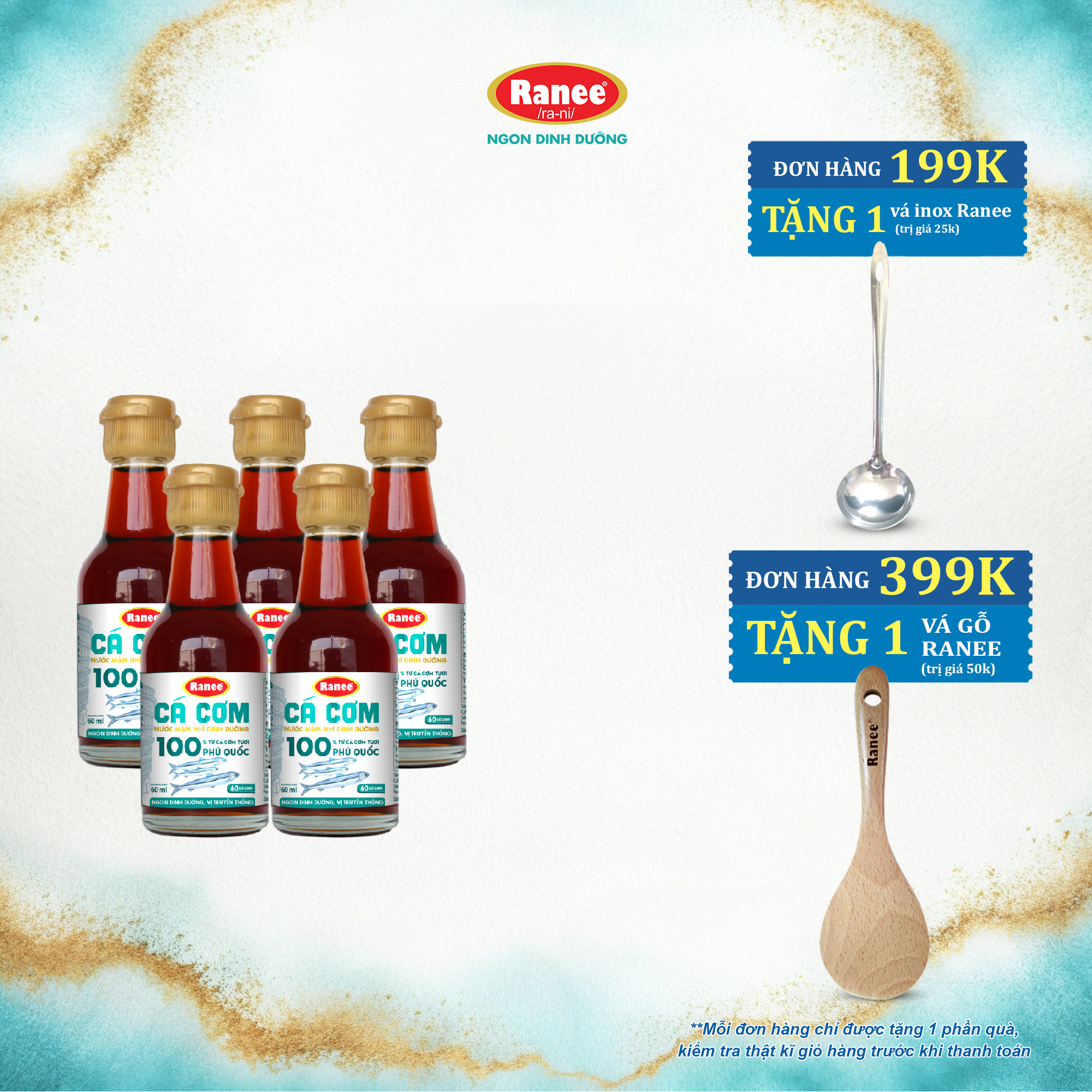 {Đơn 199k tặng vá inox -399k tặng vá gỗ} Combo 5 chai nước mắm nhĩ dinh dưỡng Ranee Cá Cơm 60 ĐỘ ĐẠM chai 60ml ( 5 x 60ml)