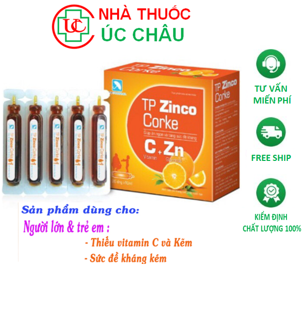 TP ZinCo Corke giúp tăng sức đề kháng, Bé ăn ngon miệng, Bổ sung Vitamin C- Hộp 20 ống