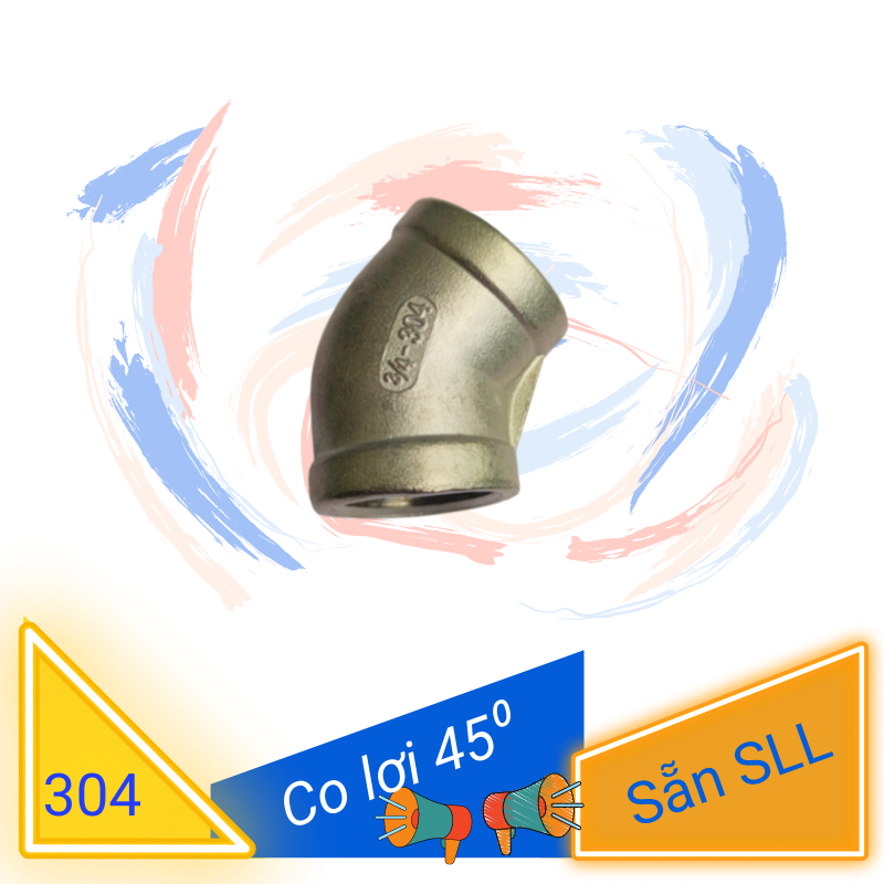 Co lơi inox 304 phi 27, co (cút) ren trong 45⁰
