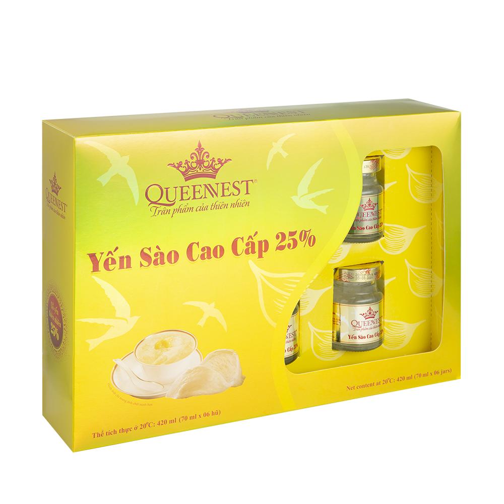 YẾN SÀO CHƯNG SẴN QUEENNEST 70ML 25% (HỘP 6 HŨ)