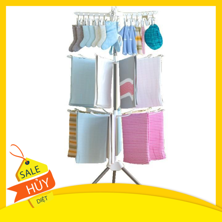 Cây phơi đồ gấp gọn Cây sào phơi đồ inox giàn phơi đồ 3 tầng Giá treo quần áo thông minh gấp gọn đa năng Cây treo quần áo inox tiện lợi Cây phơi quần áo ó móc kẹp xoay 360 độ Sào phơi đồ cho bé sơ sinh xếp gọn