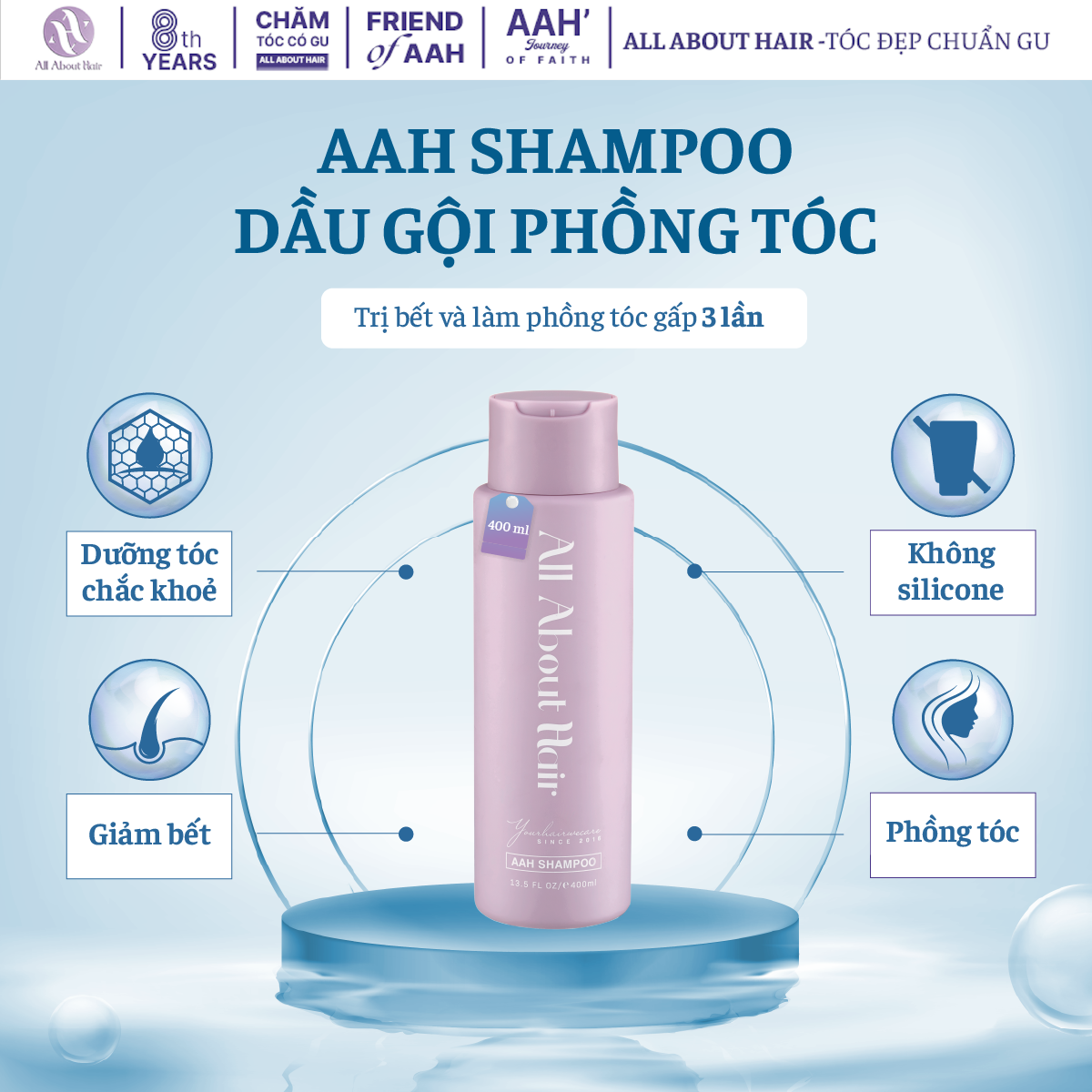 Dầu gội phồng tóc aah all about hair - shampoo chai 400ml