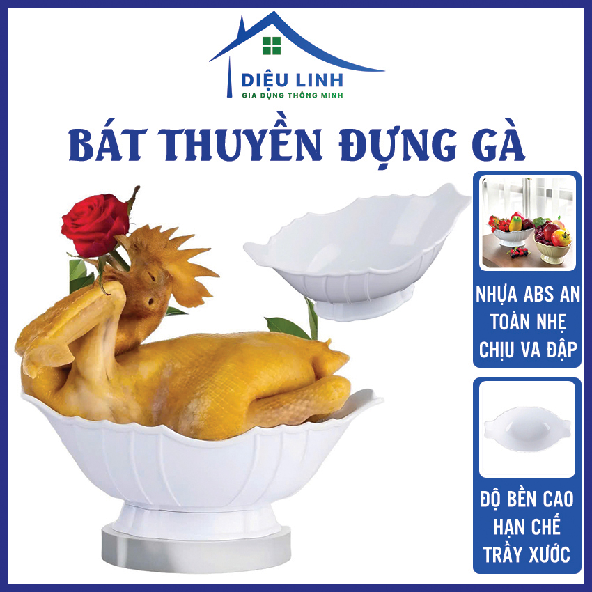  Đĩa Thuyền Để Gà Nhựa ABS Bát Thuyền Đựng Gà Nguyên Con 2kg Đựng Hoa Quả Chất Liệu Nhựa Dày Dặn Màu Trắng Sứ Cao Cấp Dieulinhshop 