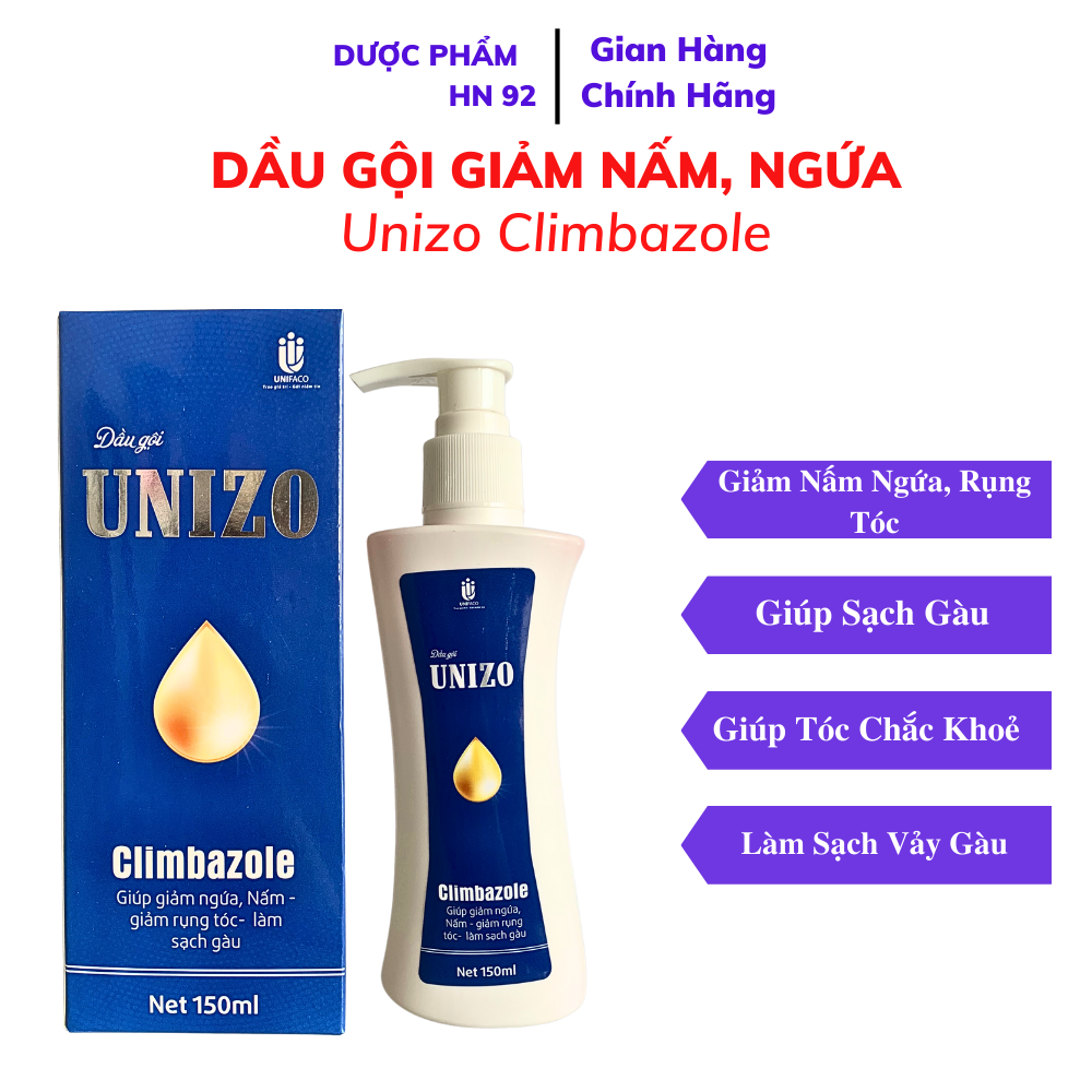 Dầu Gội Sạch Gàu Unizo Uni, Giảm nấm, ngứa, rụng tóc, giúp tóc chắc khoẻ Duocphamhocngan 150ml