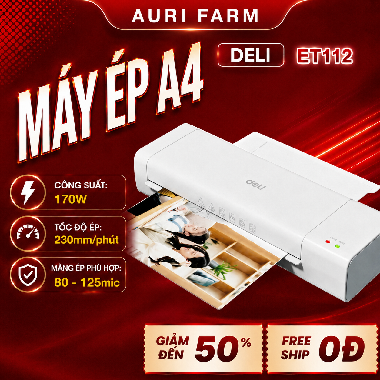 Máy Ép Plastic Khổ A4 Deli - Máy Ép ET112 Phù Hợp Ép Màng Ảnh, Poster, Văn Phòng Trường Học