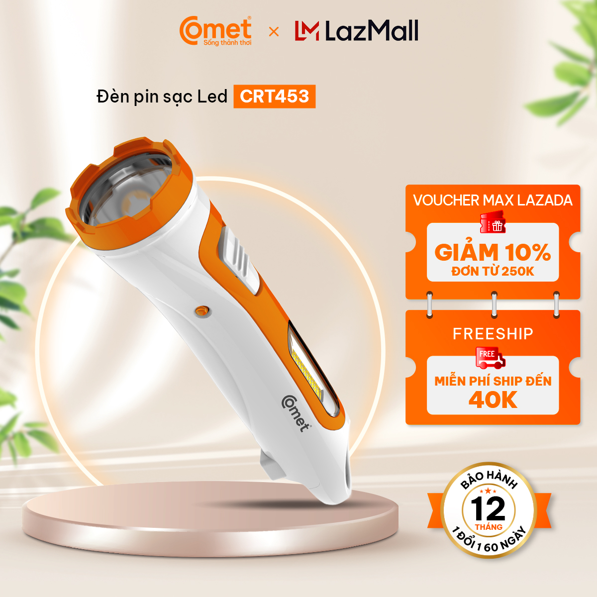 Đèn Pin Sạc Led Comet CRT453 thiết kế vô cùng độc đáo, chất liệu nhựa ABS an toàn,Áp dụng công nghệ Led mới, siêu sáng - Hàng Chính Hãng