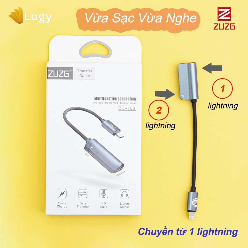 Jack Chuyển đổi chia Iphone (lightning) 🔌 Vừa Sạc Vừa Nghe🔌 ra 2 cổng lightning - BH 3Tháng Chính Hãng