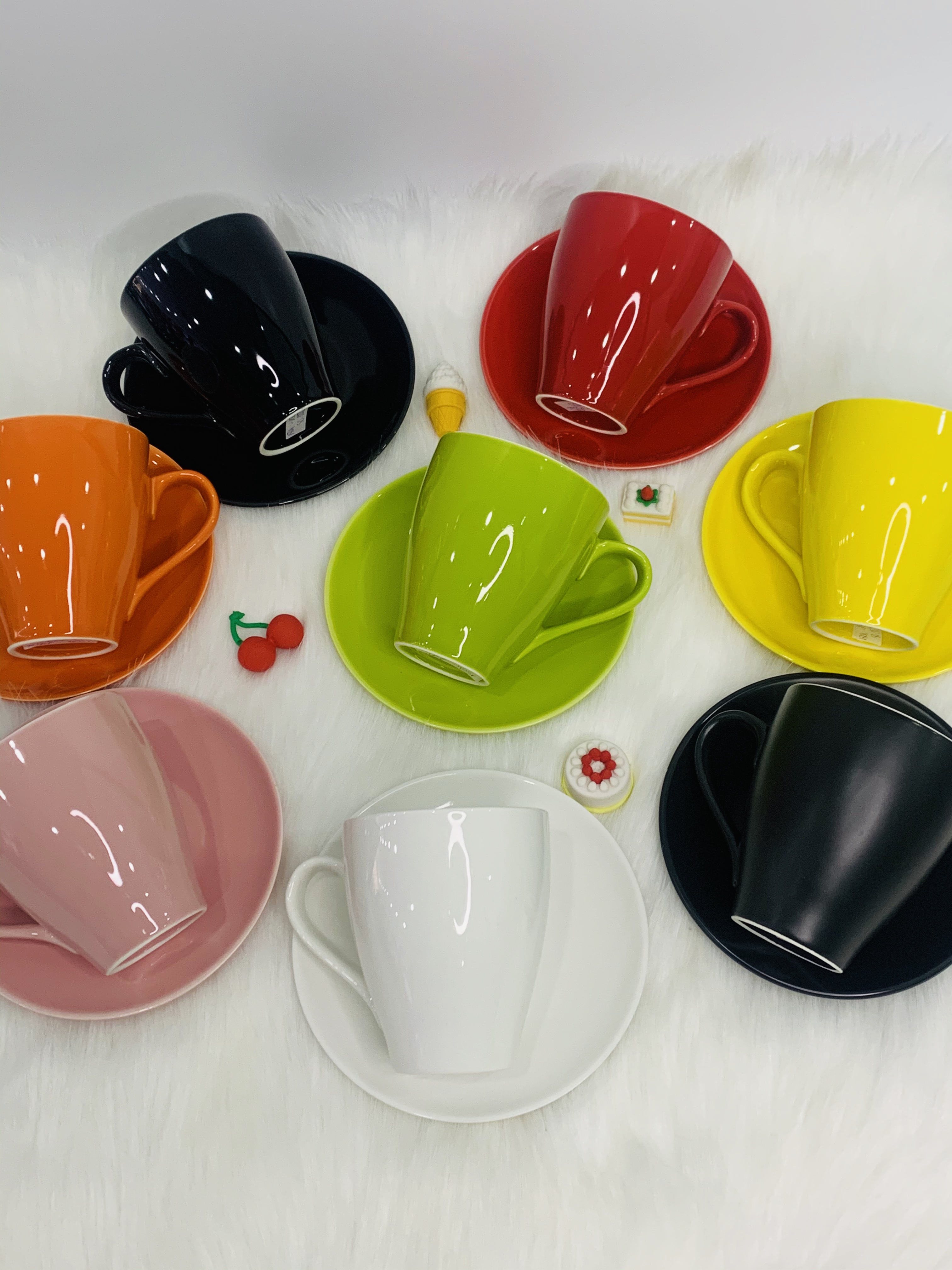 Cốc tách ly sứ Espresso/ cốc tách ly uống trà, cafe… nhiều màu kèm dĩa….