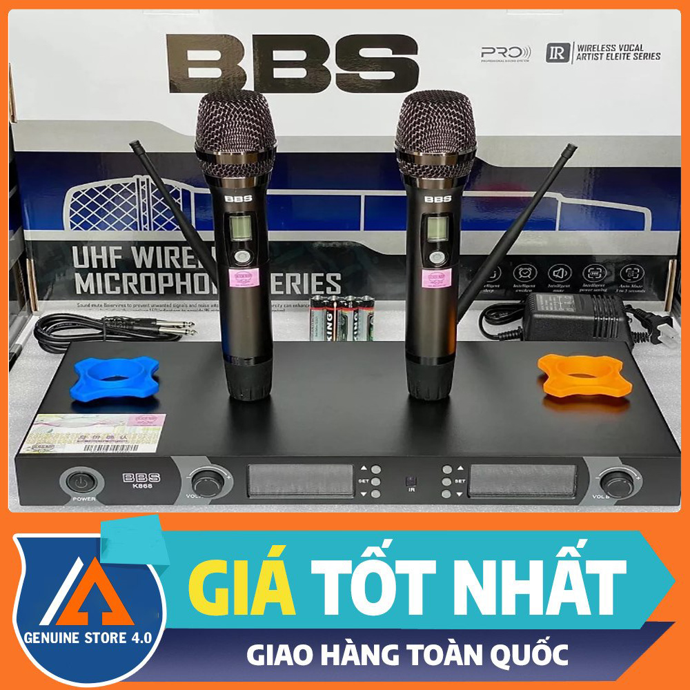 Micro karaoke không dây bbs k868 cao cấp -sản xuất theo công nghệ đức.tính năng hiện đại -cảm biến tự ngắt 3s tắt âm,5phút tắt mic-bắt sóng cực xa ,chống hú rít cực tốt.chất lượng âm thanh chuyên nghiệp,trong trẻo ...