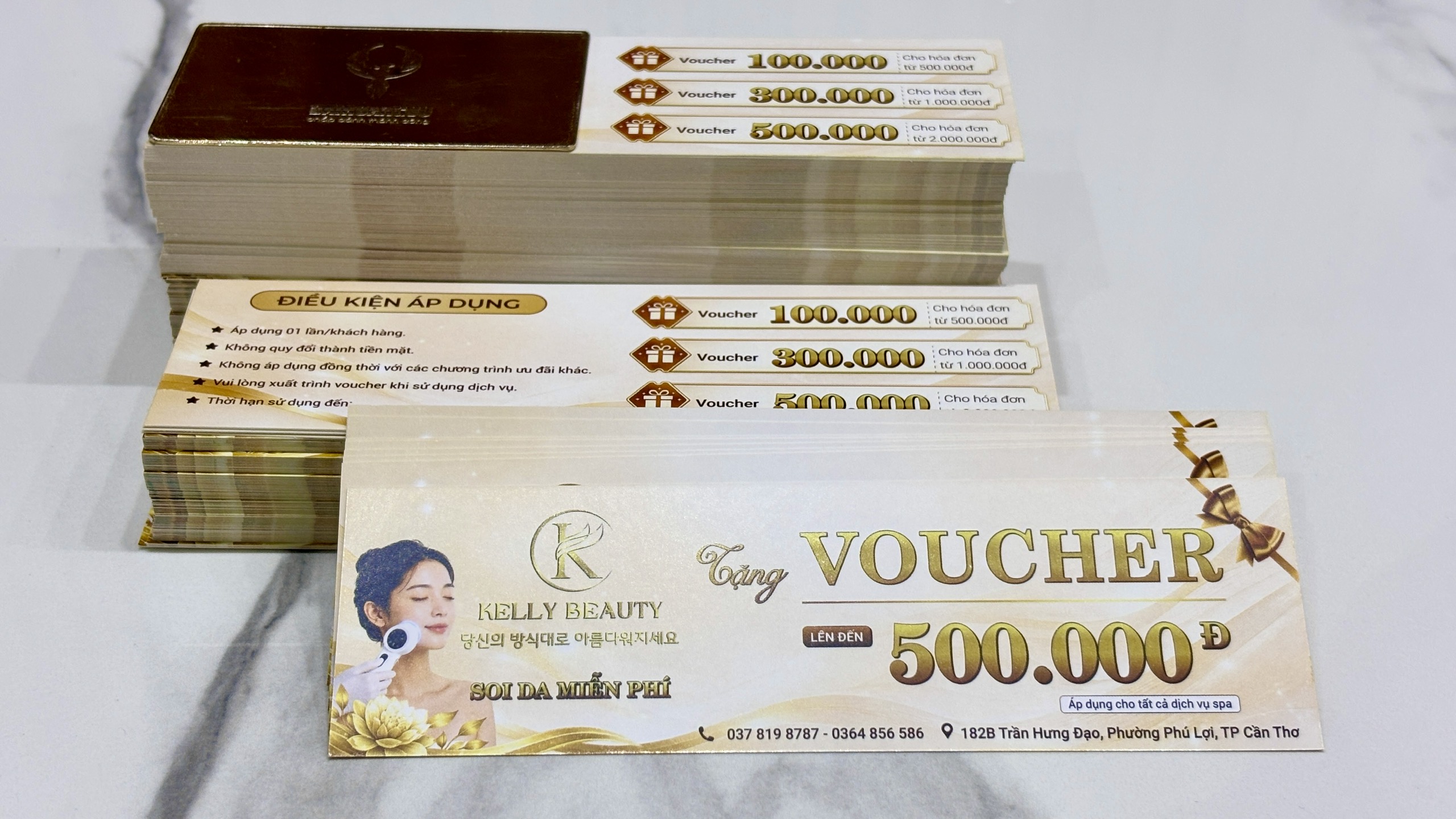 1000 tờ voucher giá rẻ kt 5,3x17,6 cm in theo yêu cầu