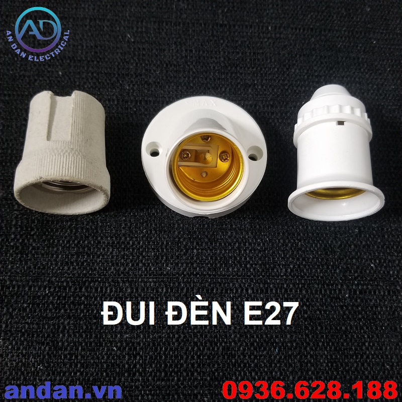 Đui đèn xoáy Ø27mm treo tường, treo thả dành cho loại bóng đèn đuôi E27, Đuôi đèn gắn tường, gắn trần loại chéo, thẳng