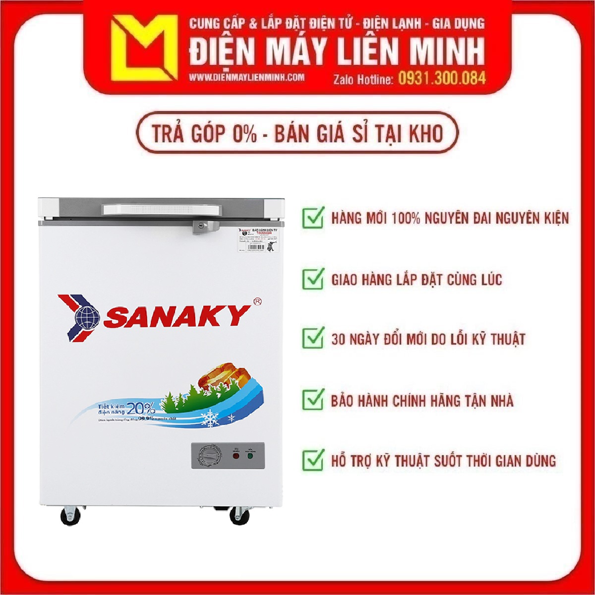 Tủ đông Sanaky 100 lít VH-1599HYK - Làm lạnh nhanh tiết kiệm điện khi sử dụng gas R600a. Tiện ích với lỗ thoát nước Khoá cửa tủ Giỏ đựng đồ.