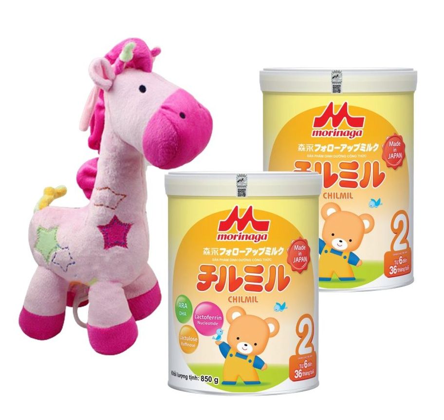 Combo 2 lon Sữa Morinaga Chilmil số 2(850g) cho trẻ từ 6-36 tháng date 8.2023 - Tặng thú bông rút nhạc