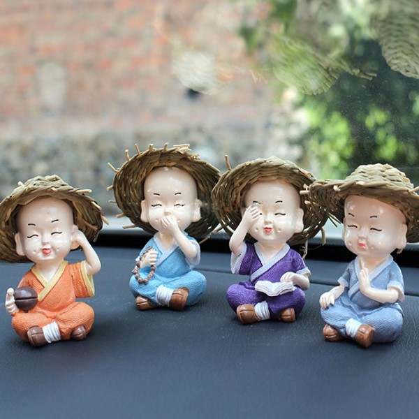 Bộ tượng 4 chú tiểu cầm kỳ thi họa đội nón rơm
