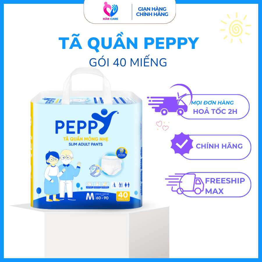 [Big Package of 40 Pieces/Goi] Peppy Ultra Thin Diaper Pants for the Elderly, Antibacterial Diaper Pants for the Elderly, All Sizes M, L