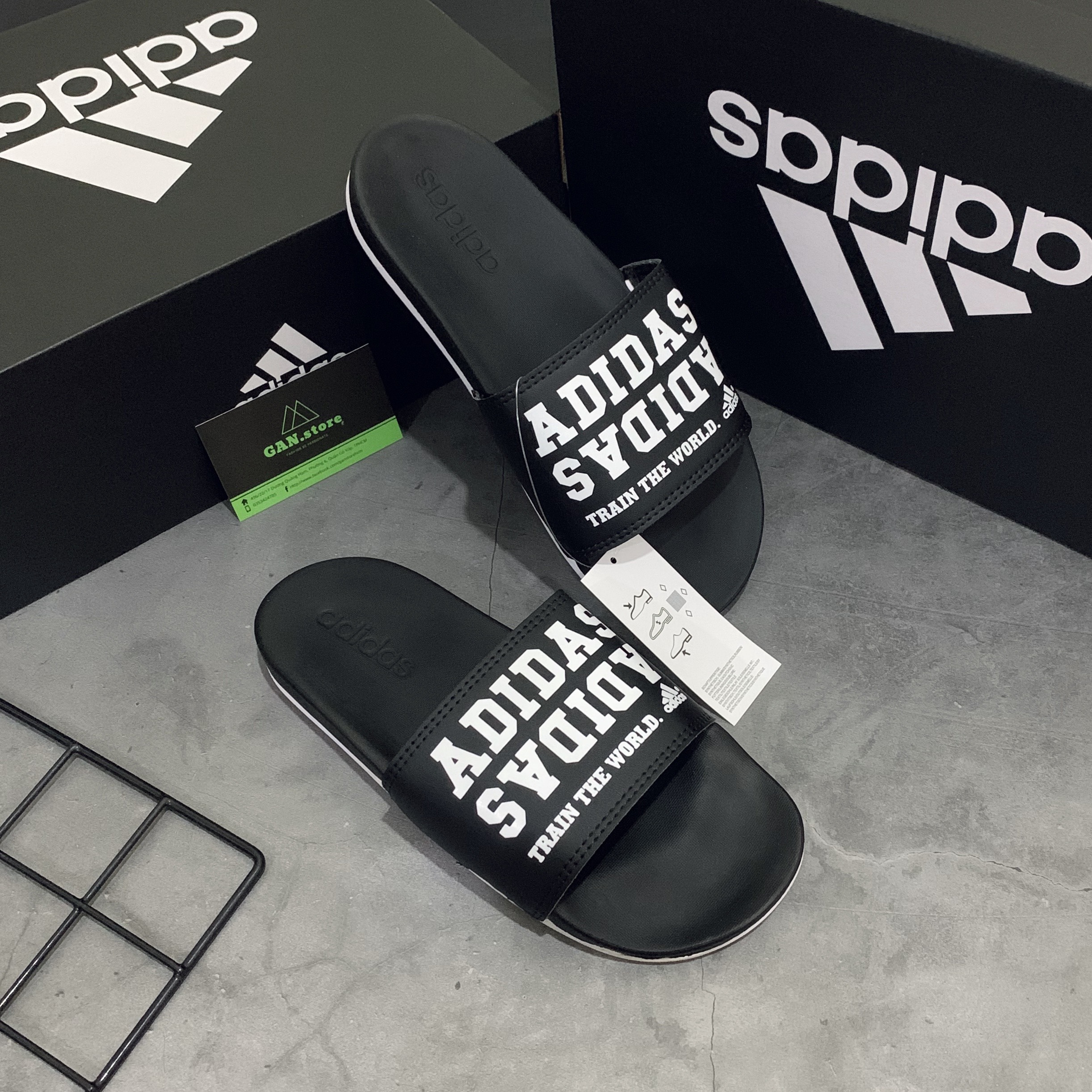 Dép adidas plus mono đen êm ái - tặng hộp