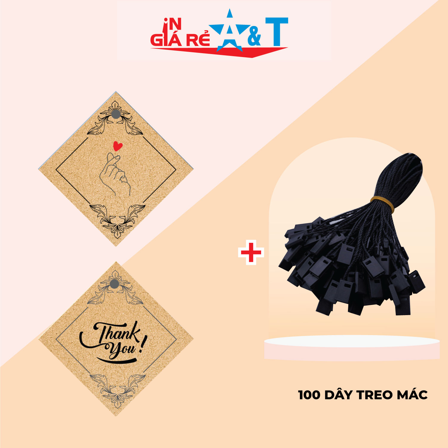 Combo mác quần áo 100 mác + 100 dây treo thẻ bài - dây dù xâu tag quần áo