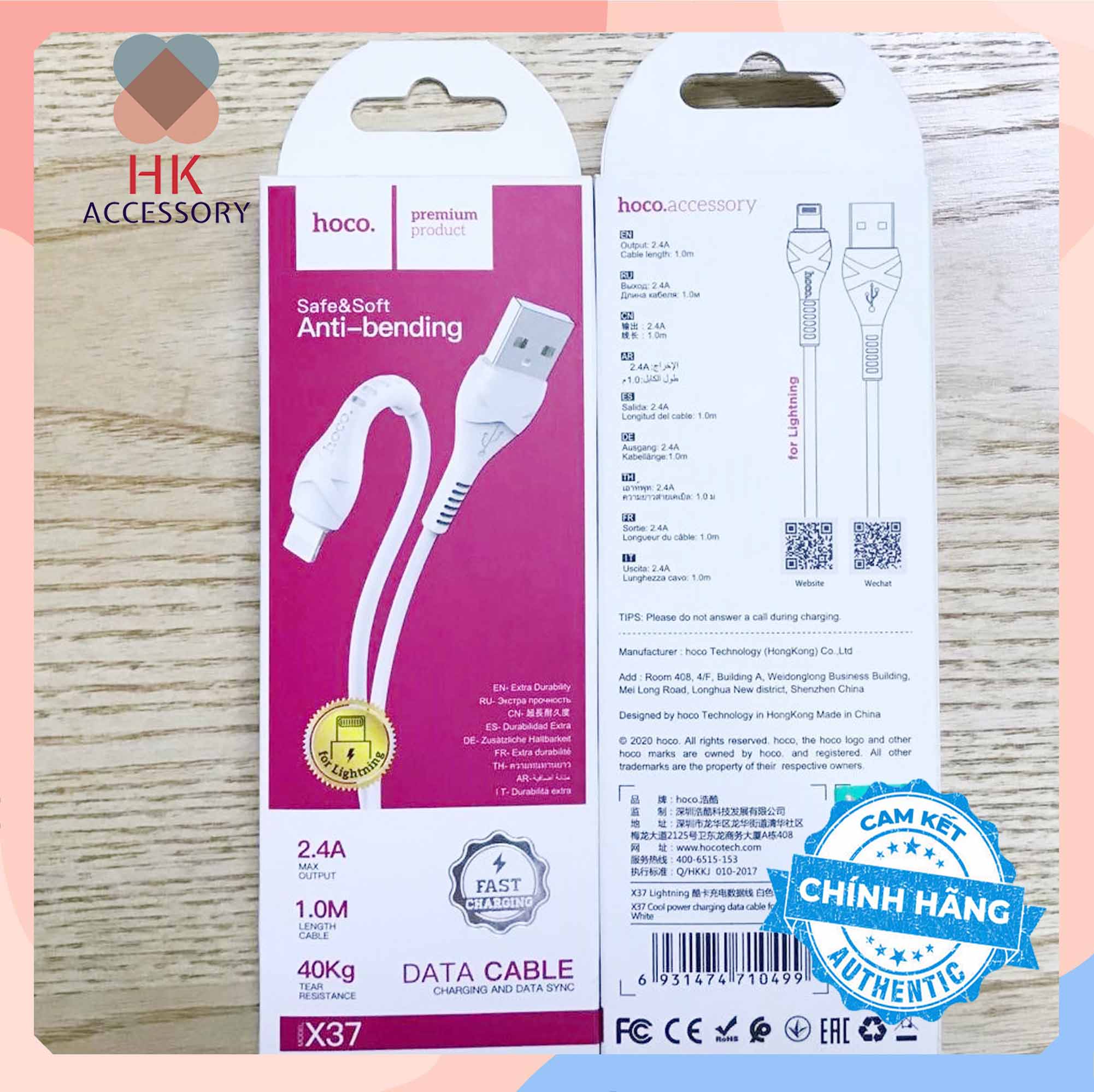 Cáp sạc nhanh hoco x37 chuẩn lightning cho iphone hàng chính hãng