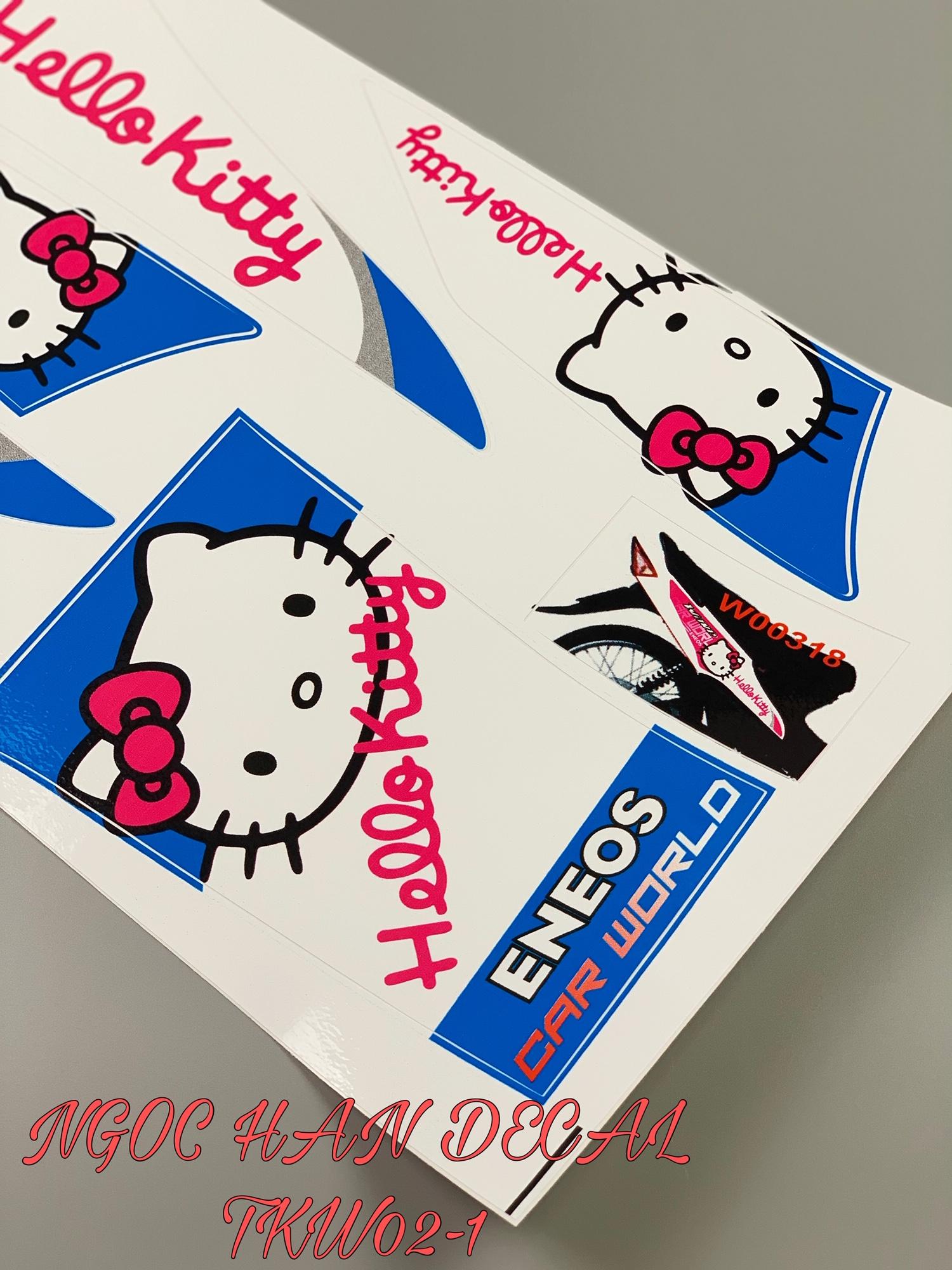 Tem chế mèo Helo nguyên bộ màu trắng xanh dành cho xe Wave alpha -- NGỌC HÂN DECAL