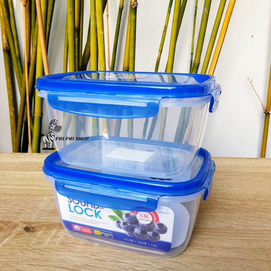 Set 2 hộp nhựa bảo quản đựng thực phẩm Lock&Lock Sound Lock dung tích 1.5L hình chữ nhật LEP552