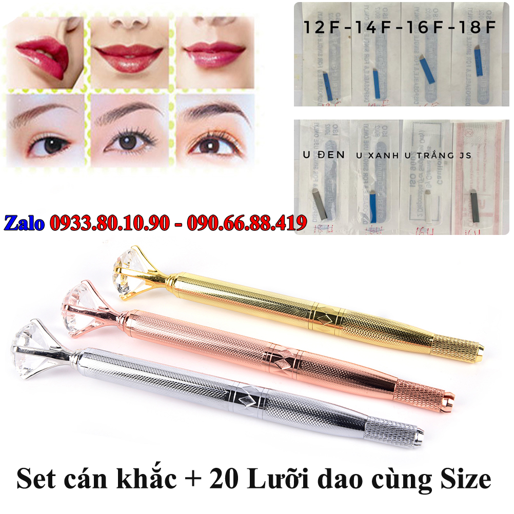 Set Cán khắc kim cương + 20 cái Lưỡi dao điêu khắc chân mày cùng Size
