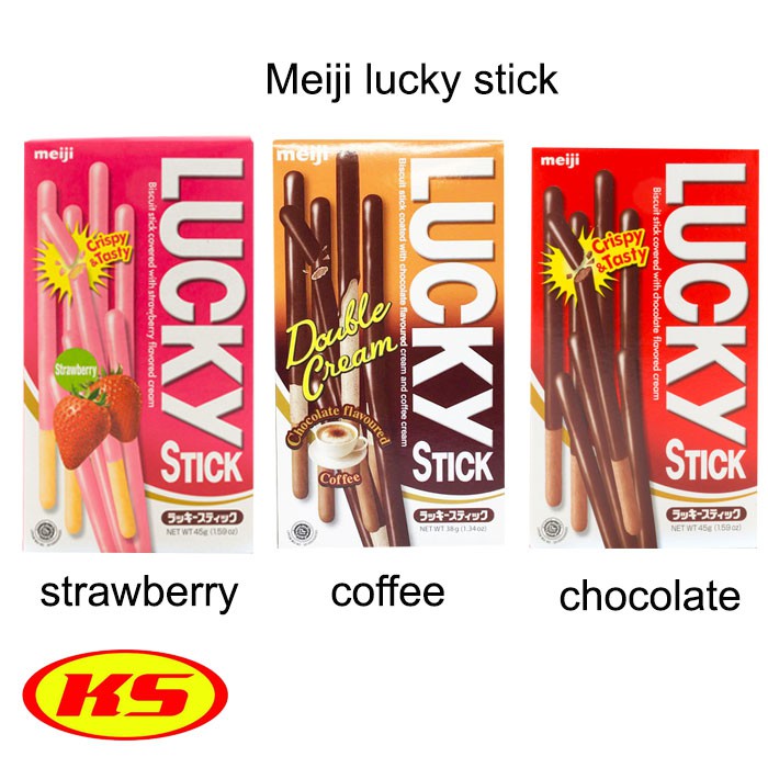 Bánh que lucky stick meiji vị chocolate ,chocolate và coffee ,dâu 38g - 45g